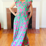 Stand Out Green & Fuchsia Floral Fit & Flare Maxi Dress