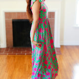 Stand Out Green & Fuchsia Floral Fit & Flare Maxi Dress