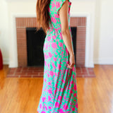 Stand Out Green & Fuchsia Floral Fit & Flare Maxi Dress