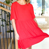 Feeling Bold Red Woven Panel Tiered Fluter Sleeve Dress