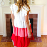 Peach & Cherry Red Tiered Frill Sleeve Midi Dress