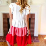 Peach & Cherry Red Tiered Frill Sleeve Midi Dress