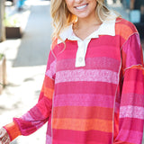 Be Bold Magenta Striped Button Down Placket Collared Top