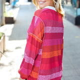 Be Bold Magenta Striped Button Down Placket Collared Top