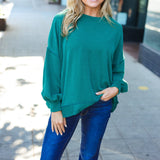 Weekend Ready Hunter Green Mineral Wash Rib Pullover Top