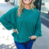 Weekend Ready Hunter Green Mineral Wash Rib Pullover Top