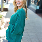 Weekend Ready Hunter Green Mineral Wash Rib Pullover Top