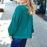 Weekend Ready Hunter Green Mineral Wash Rib Pullover Top