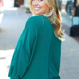 Weekend Ready Hunter Green Mineral Wash Rib Pullover Top