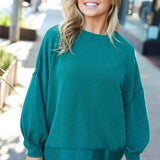 Weekend Ready Hunter Green Mineral Wash Rib Pullover Top