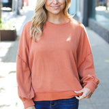 Weekend Ready Rust Mineral Wash Rib Pullover Top