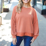 Weekend Ready Rust Mineral Wash Rib Pullover Top