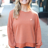 Weekend Ready Rust Mineral Wash Rib Pullover Top