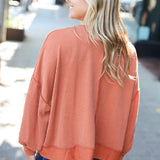 Weekend Ready Rust Mineral Wash Rib Pullover Top