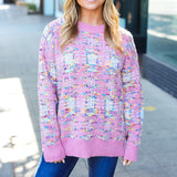 Adorable Pink Multicolor Popcorn Knit Sweater