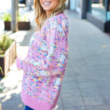 Adorable Pink Multicolor Popcorn Knit Sweater