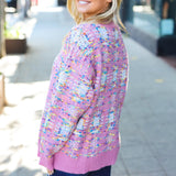 Adorable Pink Multicolor Popcorn Knit Sweater