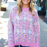 Adorable Pink Multicolor Popcorn Knit Sweater