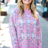 Adorable Pink Multicolor Popcorn Knit Sweater