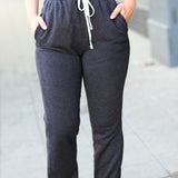 Feeling Cozy Ash Black Acid Wash Fleece Sweatpants