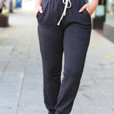 Feeling Cozy Ash Black Acid Wash Fleece Sweatpants