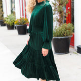 Holiday Dreaming Hunter Green Velvet Mock Neck Smocked Waist Dress