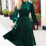 Holiday Dreaming Hunter Green Velvet Mock Neck Smocked Waist Dress