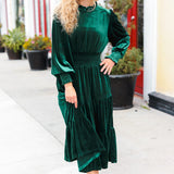 Holiday Dreaming Hunter Green Velvet Mock Neck Smocked Waist Dress