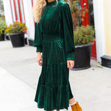 Holiday Dreaming Hunter Green Velvet Mock Neck Smocked Waist Dress