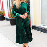 Holiday Dreaming Hunter Green Velvet Mock Neck Smocked Waist Dress