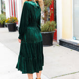 Holiday Dreaming Hunter Green Velvet Mock Neck Smocked Waist Dress