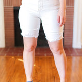 Judy Blue Ecru High Rise Distressed Bermuda Denim Shorts