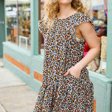 Feeling Bold Taupe Leopard Print Tiered Ruffle Sleeve Woven Dress