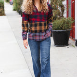 Holiday Ready Red & Mustard Plaid Notched Neck Flannel Hoodie