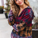 Holiday Ready Red & Mustard Plaid Notched Neck Flannel Hoodie