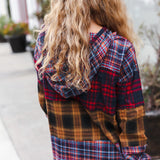 Holiday Ready Red & Mustard Plaid Notched Neck Flannel Hoodie