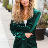 Holiday Stunner Hunter Green Velvet Lapel Blazer