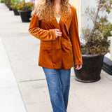 Holiday Stunner Rust Velvet Lapel Blazer