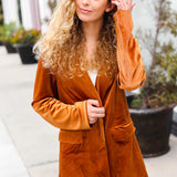 Holiday Stunner Rust Velvet Lapel Blazer