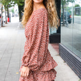 Feminine Flair Terracotta Leopard Print Ruffle Tiered Dress