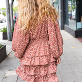 Feminine Flair Terracotta Leopard Print Ruffle Tiered Dress