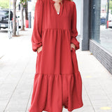 Lock Eyes Spice Notched Neck Frill Hem Tiered Maxi Dress