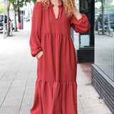 Lock Eyes Spice Notched Neck Frill Hem Tiered Maxi Dress