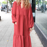 Lock Eyes Spice Notched Neck Frill Hem Tiered Maxi Dress