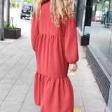 Lock Eyes Spice Notched Neck Frill Hem Tiered Maxi Dress