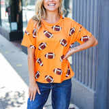 Game Day Orange Football Print Knit Top