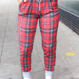 Holiday Vibes Red & Gray Plaid Drawstring Jogger Sweatpants