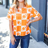 Turn Up The Volume Orange Football Checker Top