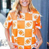 Turn Up The Volume Orange Football Checker Top