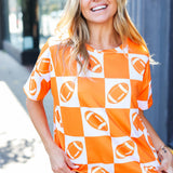 Turn Up The Volume Orange Football Checker Top